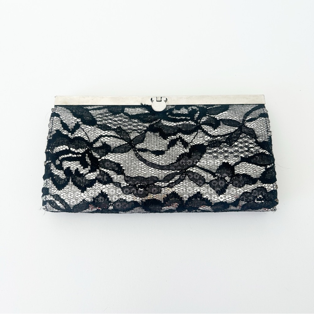 bebe Black Lace Evening Clutch
